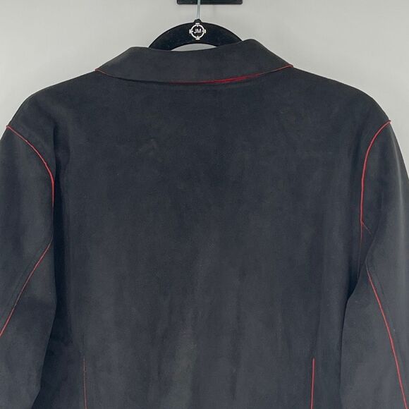 CHICO'S Jacket Women's Size 2 Large Black Red Faux Suede Button Front Collared - Picture 11 of 13